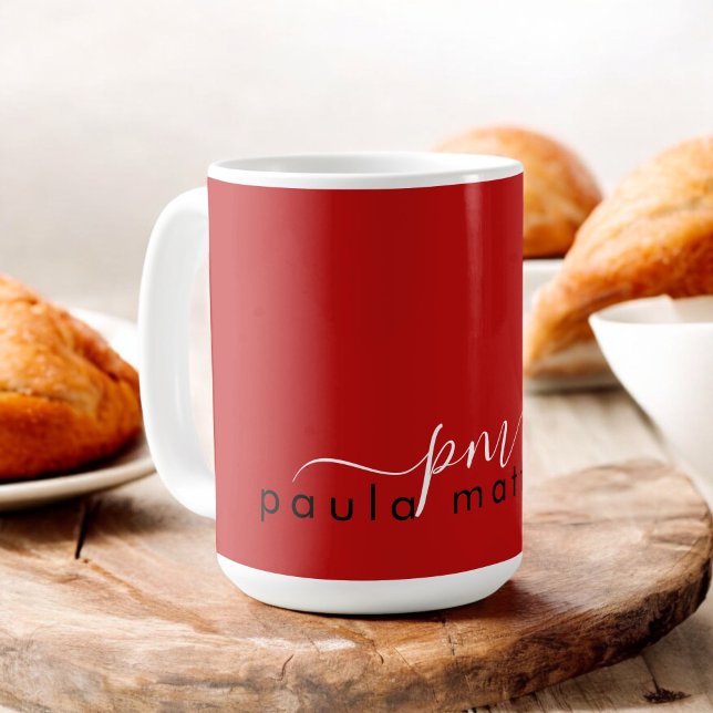 Red Modern Minimal Custom Monogram und Name Kaffeetasse (Von Creator hochgeladen)