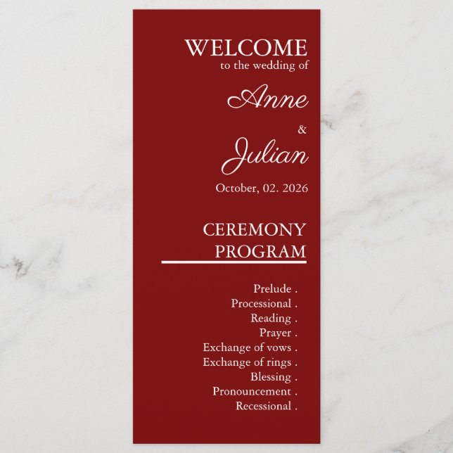 Red Modern Minimalist Bridal Program QR Code Programm (Vorderseite)