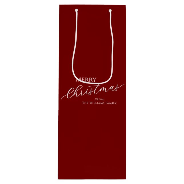 Red Modern Minimalist Merry Christmas Geschenktüte Für Weinflaschen (Vorderseite)
