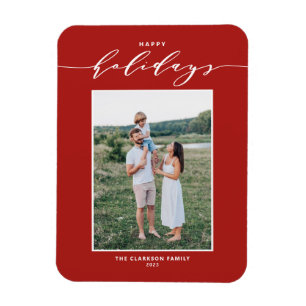 Red Modern Mix Typografie Happy Holidays Foto Magnet