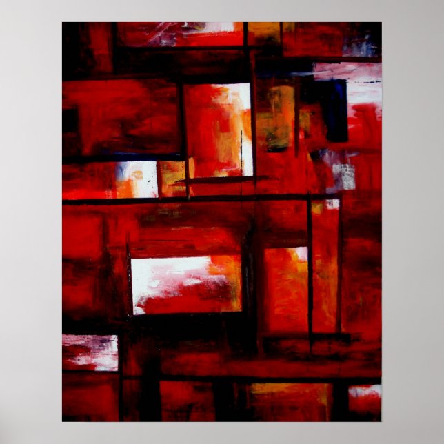 Red Modern Oriental Abstrakt Poster Print (Vorne)