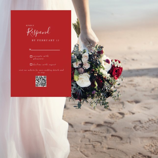 Red Modern Wedding QR Code UAWG RSVP Karte (Von Creator hochgeladen)