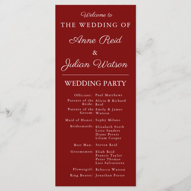 Red Modern  Wedding Timeline and Party QR Code Programm (Vorderseite)