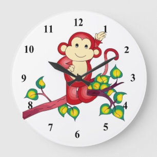 Red Monkey Animal Clock Große Wanduhr