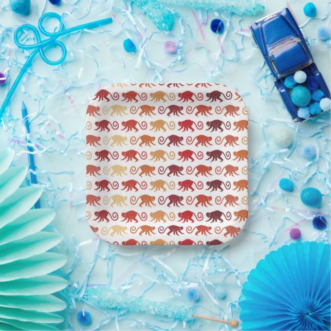 Red Monkeys Pattern Pappteller (Party)