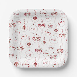 Red Monogram Bauble Ornaments Muster Weihnachten Pappteller