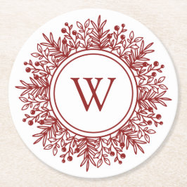 Red Monogram Christmas Runder Pappuntersetzer