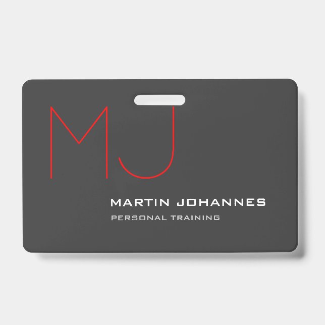 Red Monogram Gray Personal Trainer Business Ausweis (Vorderseite)