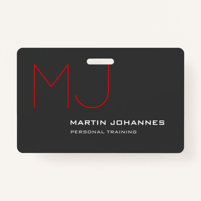Red Monogram Gray Personal Trainer Business Ausweis (Vorderseite)