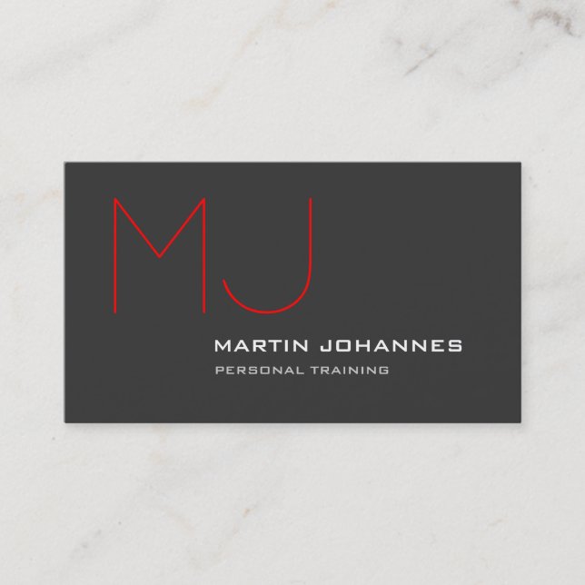 Red Monogram Gray Personal Trainer Business Card Visitenkarte (Vorderseite)