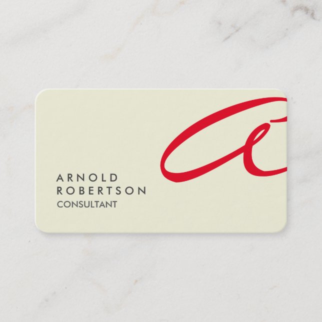 Red Monogram Schlicht Beige Trendy Business Card Visitenkarte (Vorderseite)