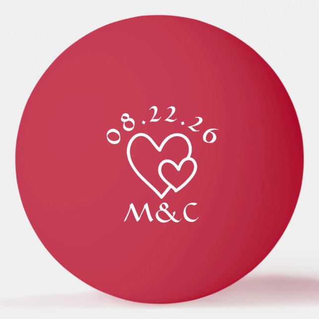 Red Monogram Wedding Tischtennisball (Vorderseite)