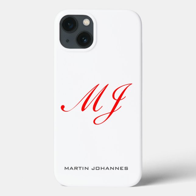 Red Monogram White Modern Minimalistisch Case-Mate iPhone Hülle (Rückseite)