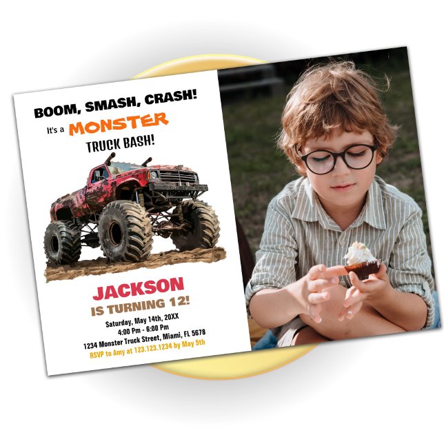 Red Monster Truck Anniversaire des invitations pho (Red Monster Truck Birthday Invitations photo)
