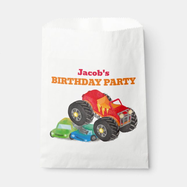 Red Monster Truck Birthday Party - Farbe Geschenktütchen (Vorderseite)