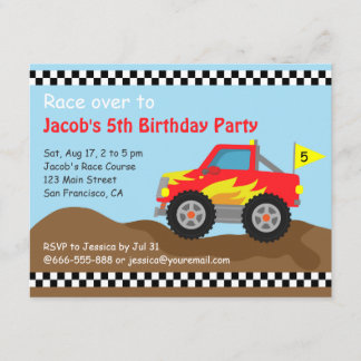 Red Monster Truck Birthday Party, für Kinder Einladung