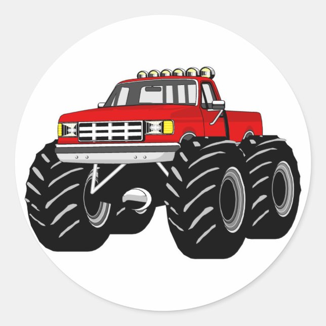 RED MONSTER TRUCK RUNDER AUFKLEBER (Vorderseite)