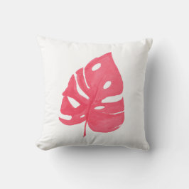 Red Monstera leaf printed throw pillow Kissen