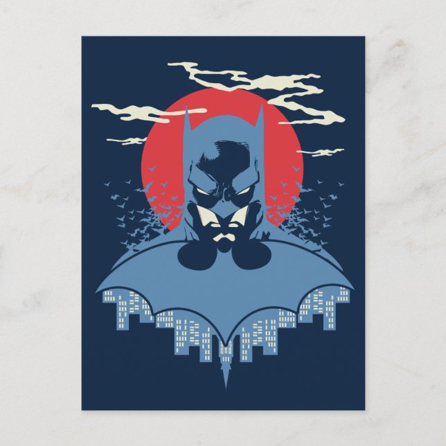 Red Moon Batman mit Logo-Postkarte Einladungspostkarte (Vorderseite)
