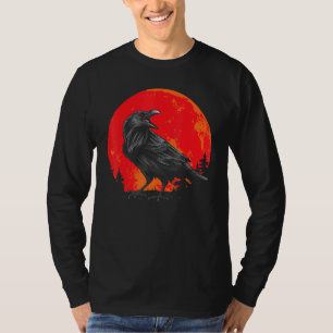 Red Moon Black Crow Gothic Animal Bird Spooky Fore T-Shirt