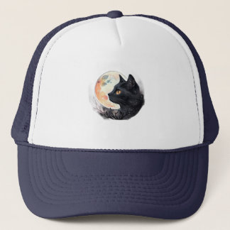 Red Moon mit Cat Artistic T - Shirt Design Truckerkappe