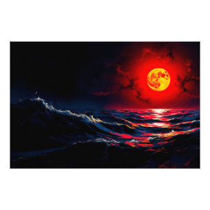 Red Moon Over Stormy Sea Fantasy Seascape Fotodruck