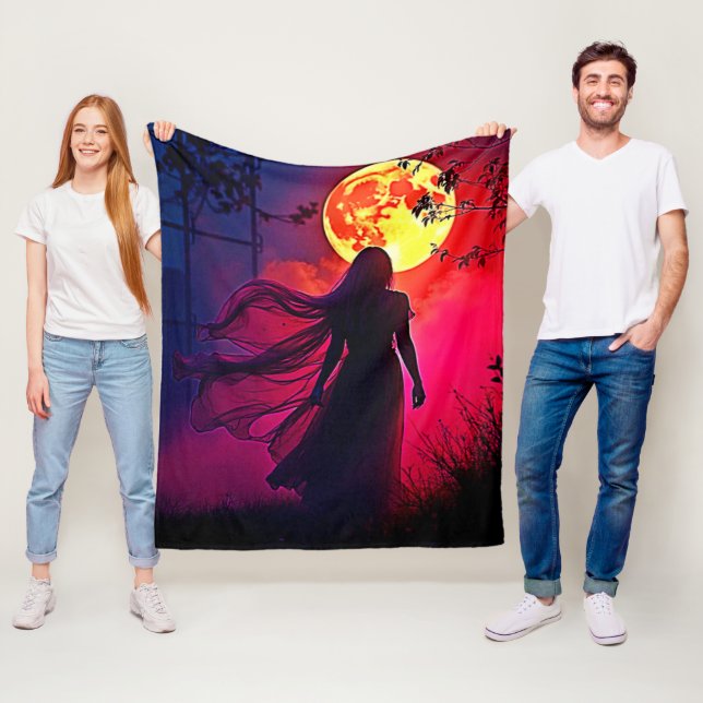 Red Moon Shadow Woman Mystery Design Fleecedecke (Beispiel)