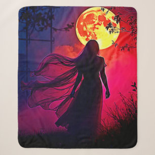 Red Moon Shadow Woman Mystery Design Sherpadecke