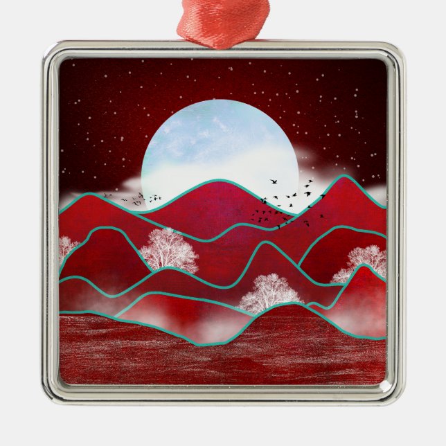 Red Moonrise Ornament Aus Metall (Vorne)
