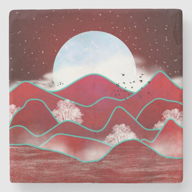 Red Moonrise Steinuntersetzer (Vorderseite)