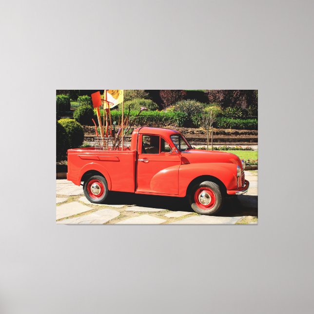 Red Morris Mini Pick Up Truck Leinwanddruck (Vorderseite)