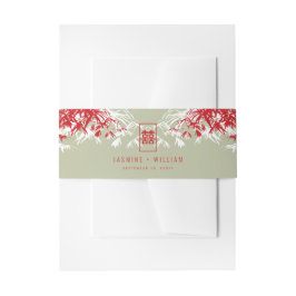 Red/Moss Bamboo Blätter Double Xi Chinese Wedding Einladungsbanderole