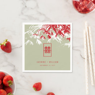 Red/Moss Bamboo Blätter Double Xi Chinese Wedding Serviette