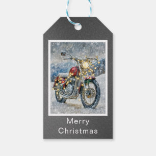 Red Motorrad mit Weihnachtsbeleuchtung Geschenkanhänger