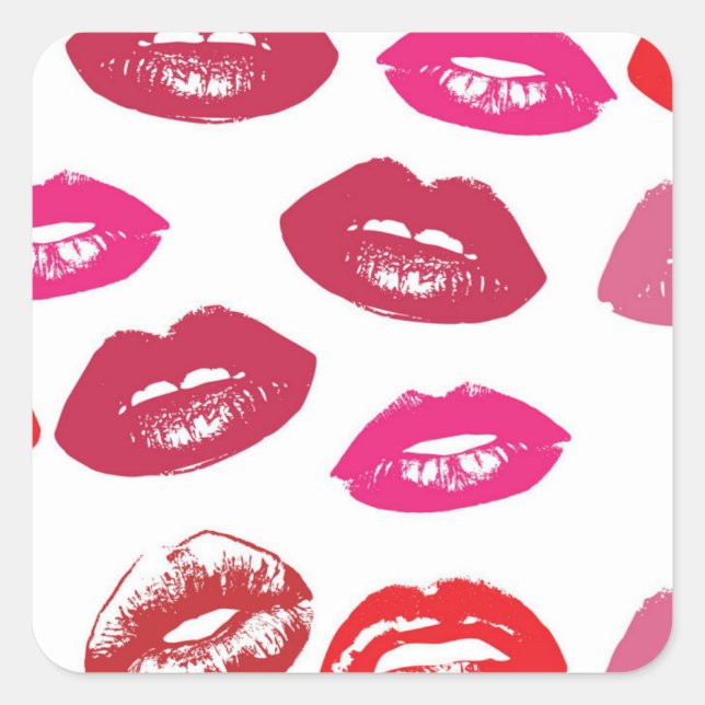 Red Mouths Pattern Personalisiert Quadratischer Aufkleber (Vorderseite)