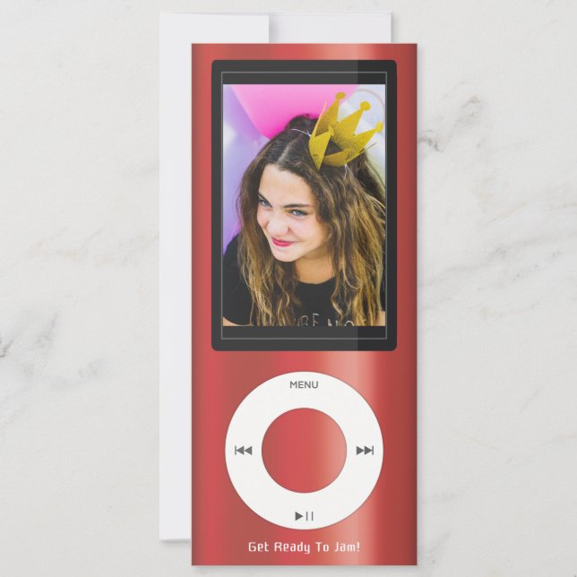 Red MP3 Music Player Birthday Einladung (Vorderseite)