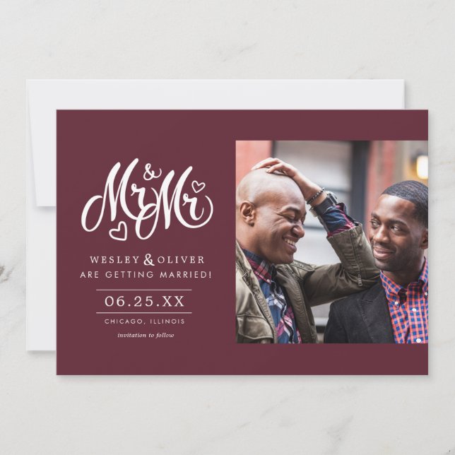 Red Mr. & Mr. Script - Save the Date mit Foto (Vorderseite)