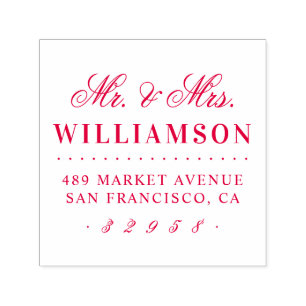 Red Mr. & Mrs. Familienname Wedding Rücksendeadres Permastempel
