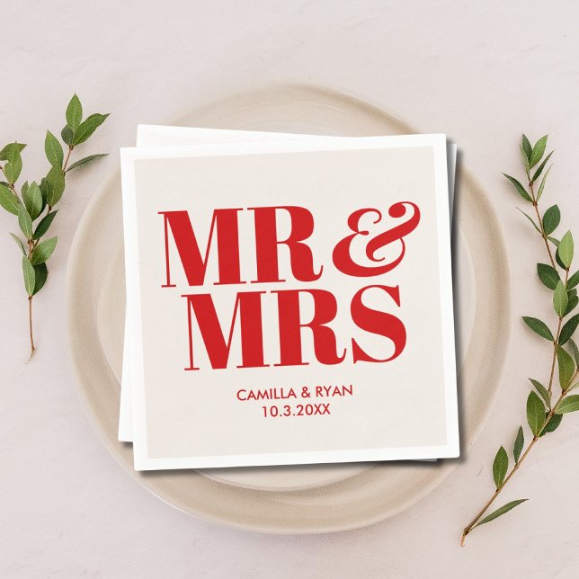 Red Mr. & Mrs. Personalisiert Wedding Napkins Serviette (Red Mr & Mrs Personalized Wedding Napkins)