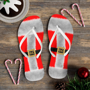 Red Mrs Santa Costume Funny Christmas im Juli Flip Flops