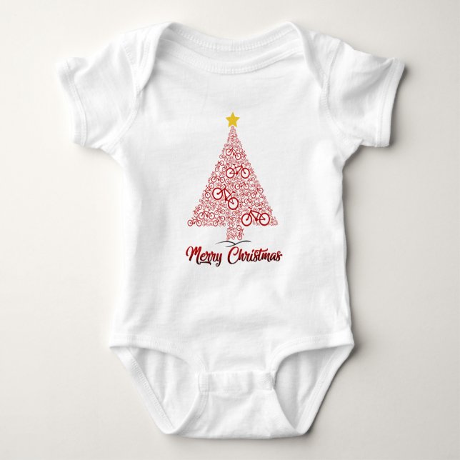 Red Mtb Fahrrad Weihnachtsbaum Frohe Weihnachten Baby Strampler (Vorderseite)