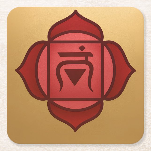 Red Muladhara Root Chakra Gold Coaster Set Rechteckiger Pappuntersetzer (Vorderseite)