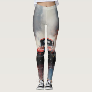 Red Muscle Car Kopf auf Leggings