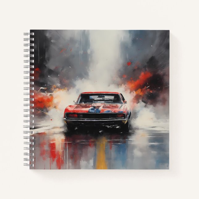 Red Muscle Car Kopf auf Notizbuch (Vorderseite)