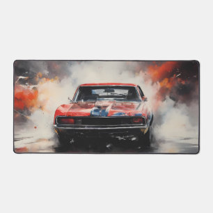 Red Muscle Car Kopf auf Schreibtischunterlage