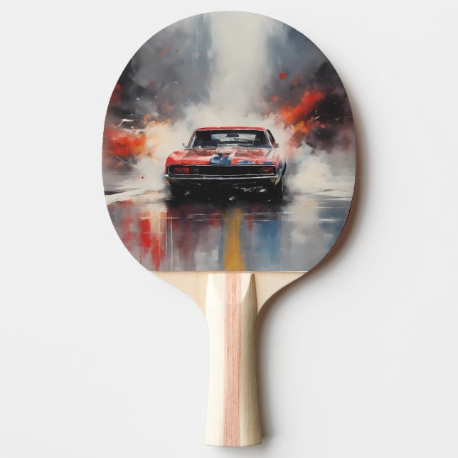 Red Muscle Car Kopf auf Tischtennis Schläger (Vorderseite)