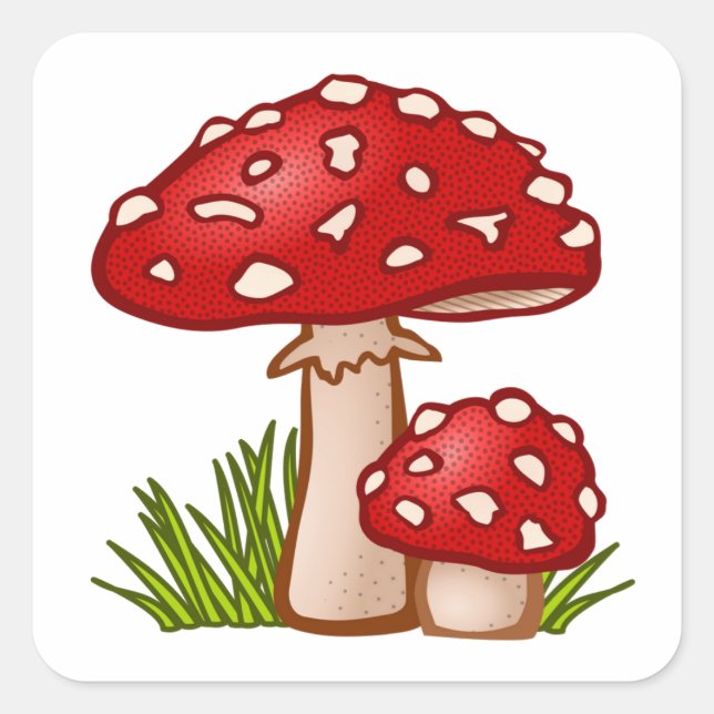 Red Mushroom Cartoon Quadratischer Aufkleber (Vorderseite)