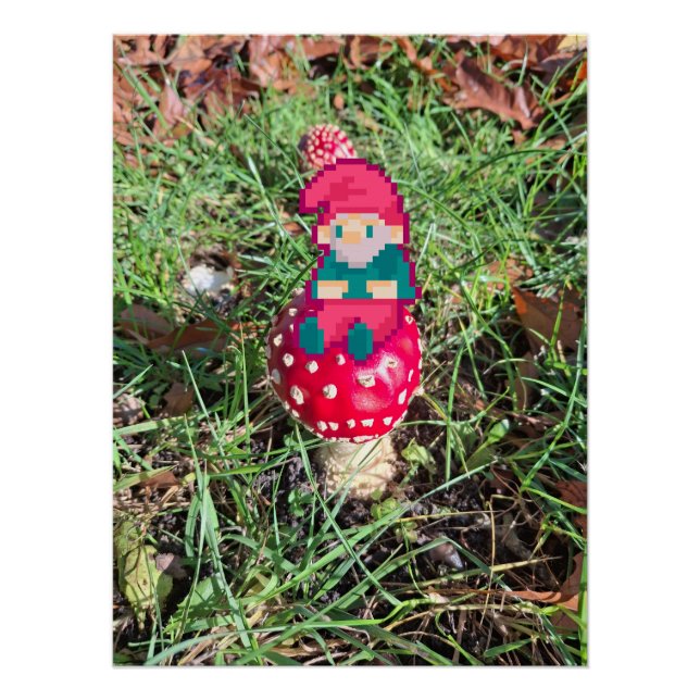 Red mushroom, gnoom pixelart, Pixel Art  Poster (Vorderseite)
