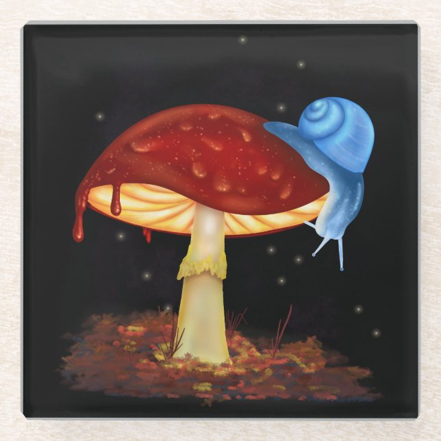 Red Mushroom Illustration Glasuntersetzer (Vorderseite)