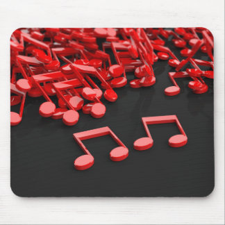 Red music notes on black background mousepad